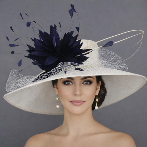 Kentucky Derby White Feather Hat White Navy Feather Flower  display picture 2