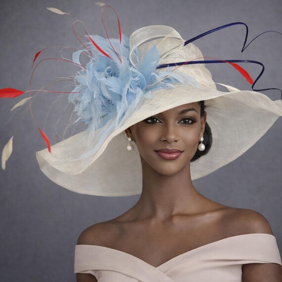 Wide Brim Kentucky Derby Hat, Ascot Hat for Wedding & Tea 