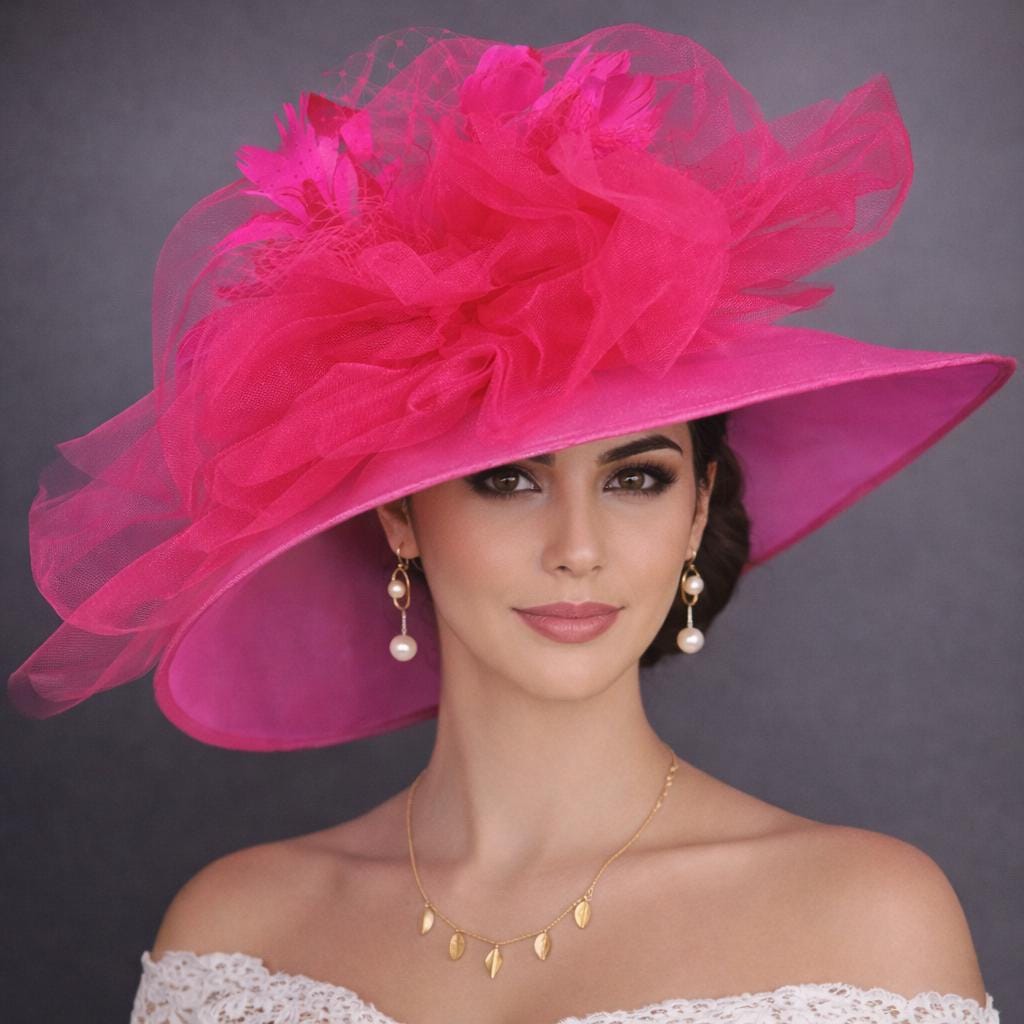 Fuchsia Organza Derby Hat: Tea Party Wedding Hat - Etsy display picture 1