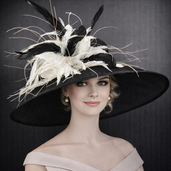 New Kentucky Derby Church Tea Formal Occassion Elegant Black White Women\'s Hat Kentucky Derby Hat Black White Fancy Ascot Wedding Tea  main image 4