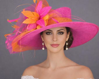 Kentucky Derby Hat Fascinator Light Pink Sinamay W/ Coral  display picture 1