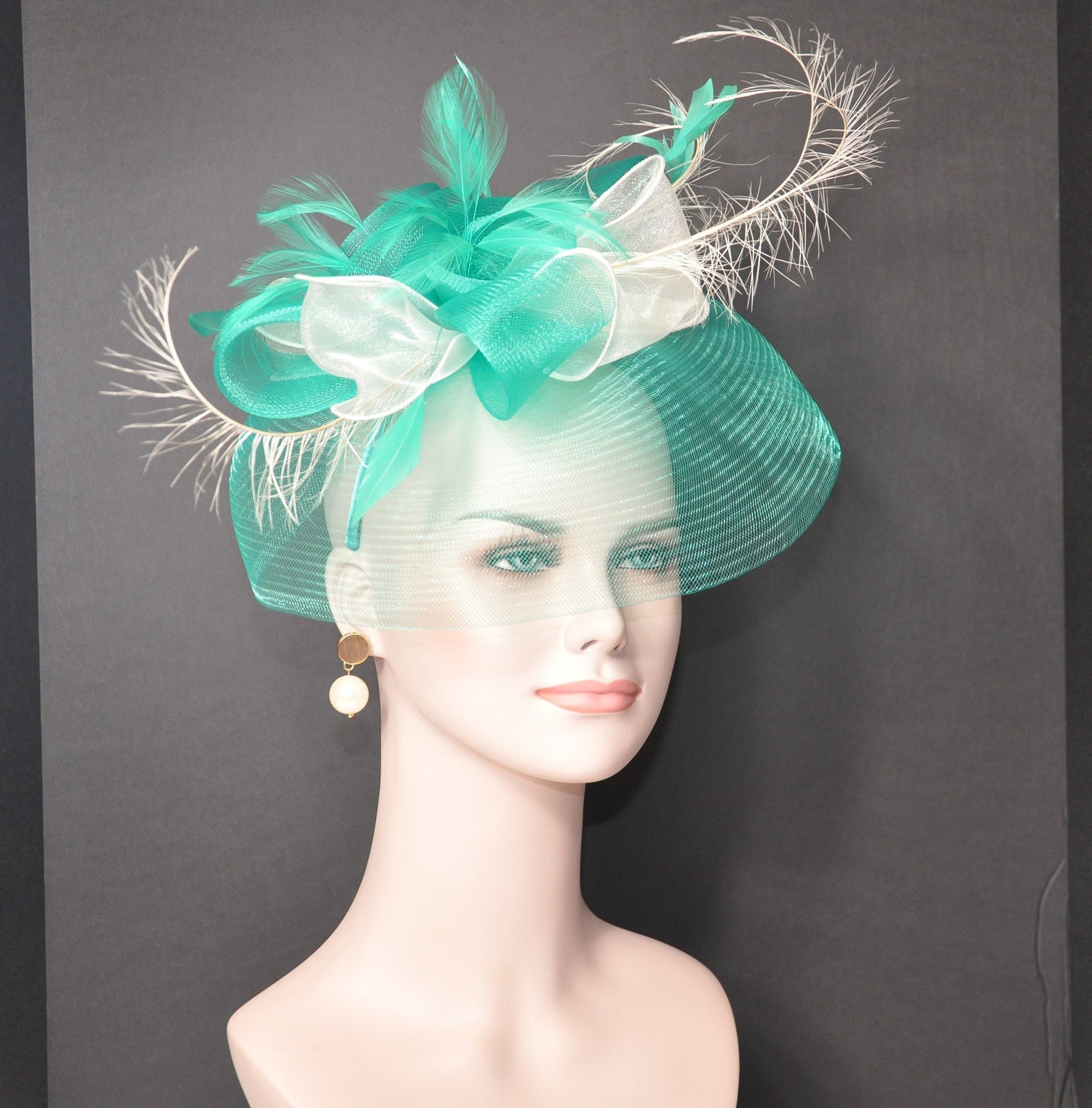 Beautiful Green Beads Feathers Fascinator Clip Headband Kentucky Derby … Elegant Women Flower Fascinators Kentucky Headband Derby Hat  main image 3
