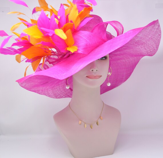 Kentucky Derby Church Dress Hat Wide Brim Leaf Flower Bridal 