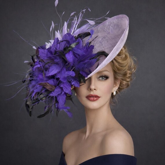 Lilac Purple Feather Flower Kentucky Derby Fascinator Hat  display picture 2