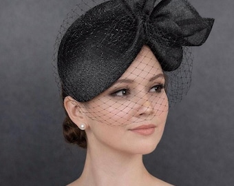 Beloved Millinery Elegant Black Feather.Tulle Veil Fascinator Church Tea Funeral Black Fascinator Elegant Feathered Dotted Veil Church Hat  main image 3