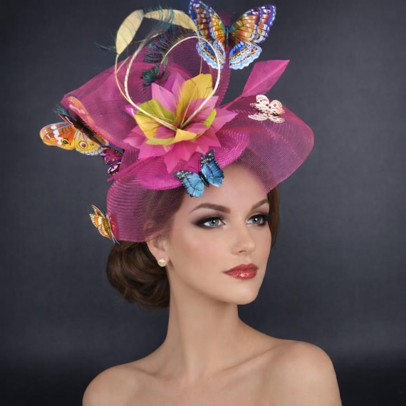 Butterfly Feather Fascinator Headband Floral Garden Party Wedding Hat Flower Fascinator Head Band with Peachy Hydrangea Flowers  main image 4