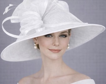 White Three Layer Wide Brim Sinamay Hat Kentucky Derby Hat Wedding Church Tea Party Garden Party Ascort Royal Party Hat