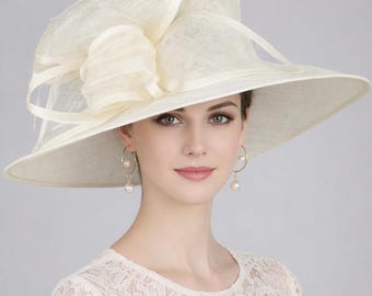 Romantic Cream Wide Brim Lace Hat, Classic Lace Hat, Wedding 