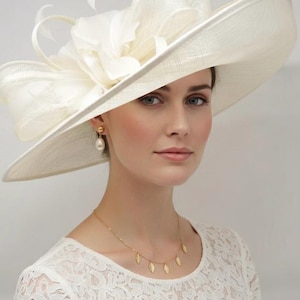 Ivory Off White Wide Brim Kentucky Derby Hat, Ascot Hat for Wedding & Tea Party, Garden Party Hat, Mother of the Bride, Church