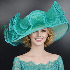 Turquoise Church Hat - Etsy display picture 1