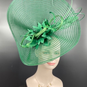 Cute Jumbo Green Royal Ascot Horse Race Oaks day hat  Fascinator Kentucky Derby Hat Church Tea wedding Party Hat