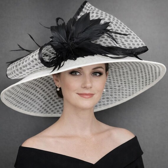 Wide Brim Kentucky Derby Hat, Ascot Hat for Wedding & Tea 