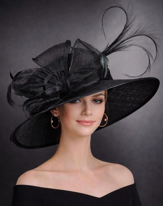 Black Wide Brim Sinamay Hat Kentucky Derby Hat Wedding  display picture 1