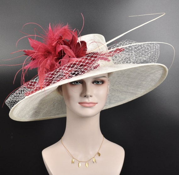 Burgundy Derby Style Wide-Brim Dress Hat with Decorative Bow Burgundy Derby Hat - Etsy main image 2