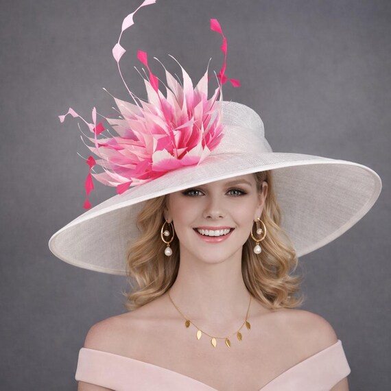 Wide Brim Kentucky Derby Hat, Ascot Hat for Wedding & Tea 