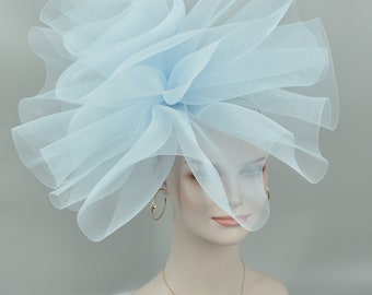 Kentucky Derby Hat Wedding crinoline Fascinator on Headband Women’s  Tea Party Hat, Church Hat, wedding hat Cocktail Hat Light Blue