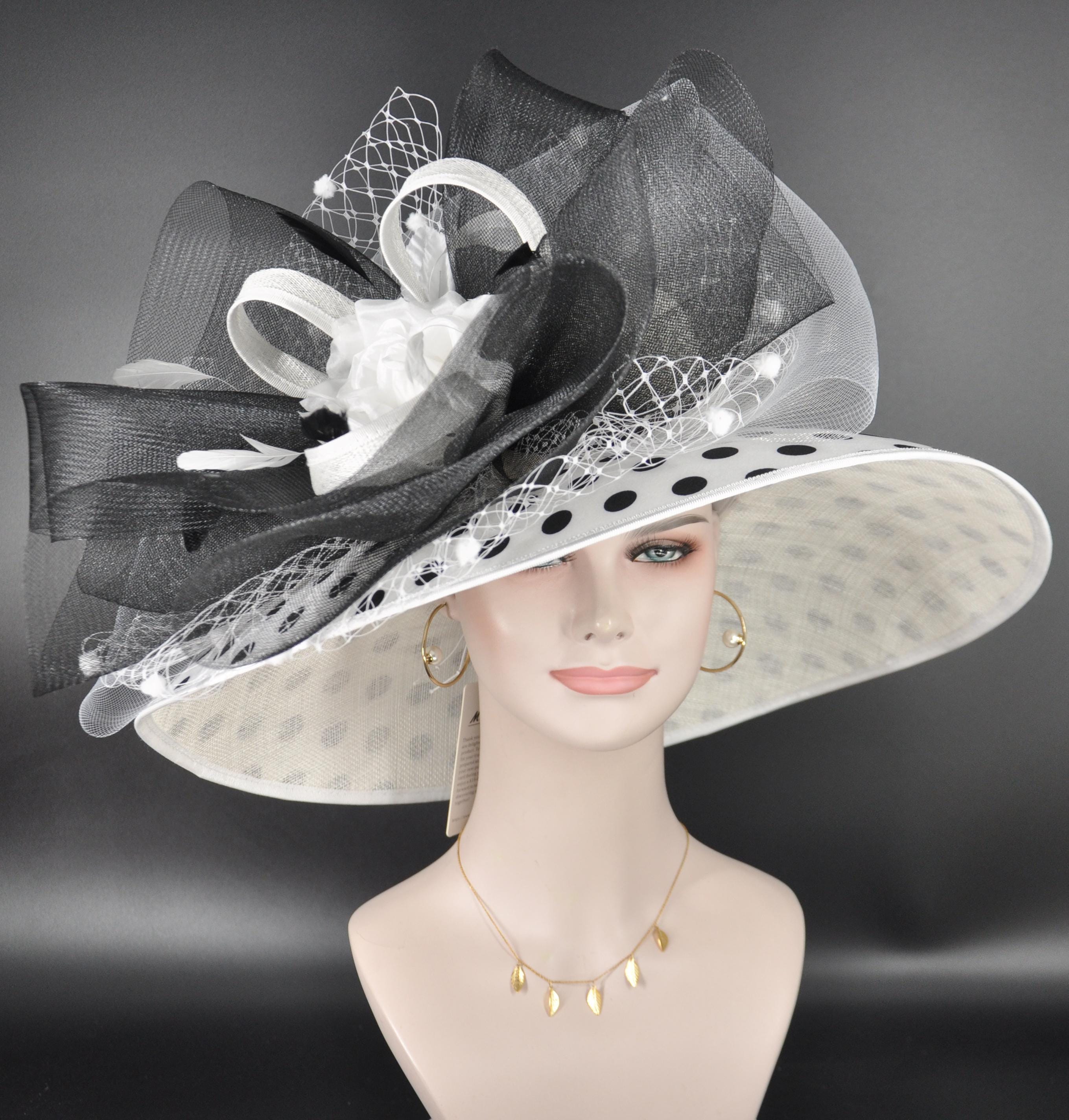 Vintage White and Black Polka Dot Fascinator Kentucky Derby Black and White Polka Dot Fascinator main image 2