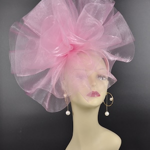 Kentucky Derby Hat Wedding crinoline Fascinator on Headband Women’s  Tea Party Hat, Church Hat, wedding hat Cocktail Hat Pink