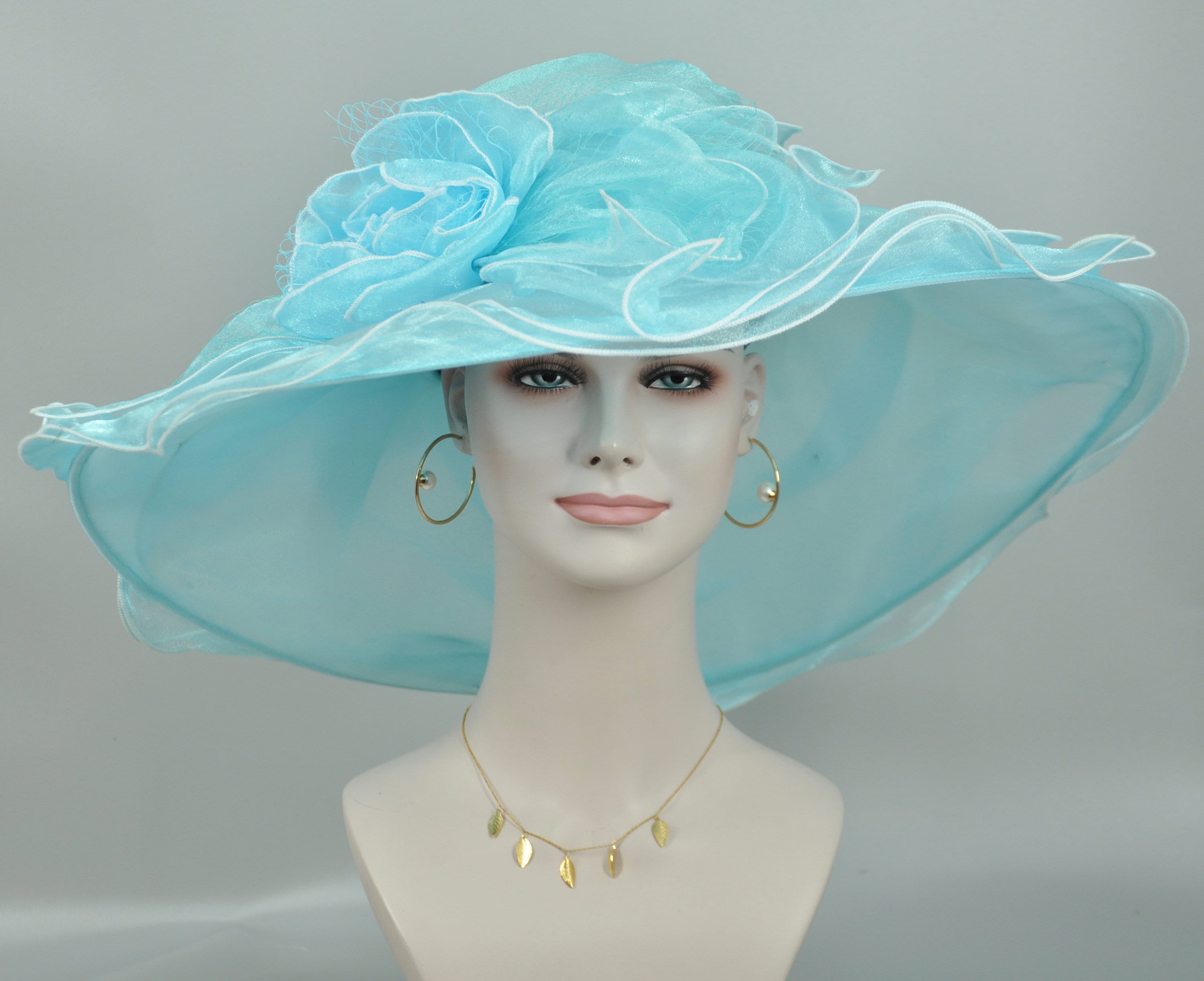 Handmade, derby hat by Ballissima light Blue Floral Lace Dress Hat Elegant Light Blue Hat For Spring - Shop on Pinterest main image 2