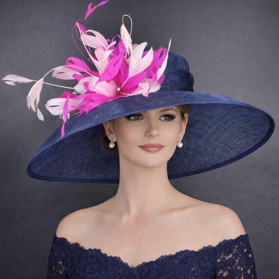 Floral Wide Brim Hat in Blue and Pink Headwear :: Sun Hats :: Pink and Navy Wide Brim Picture Hat main image 3