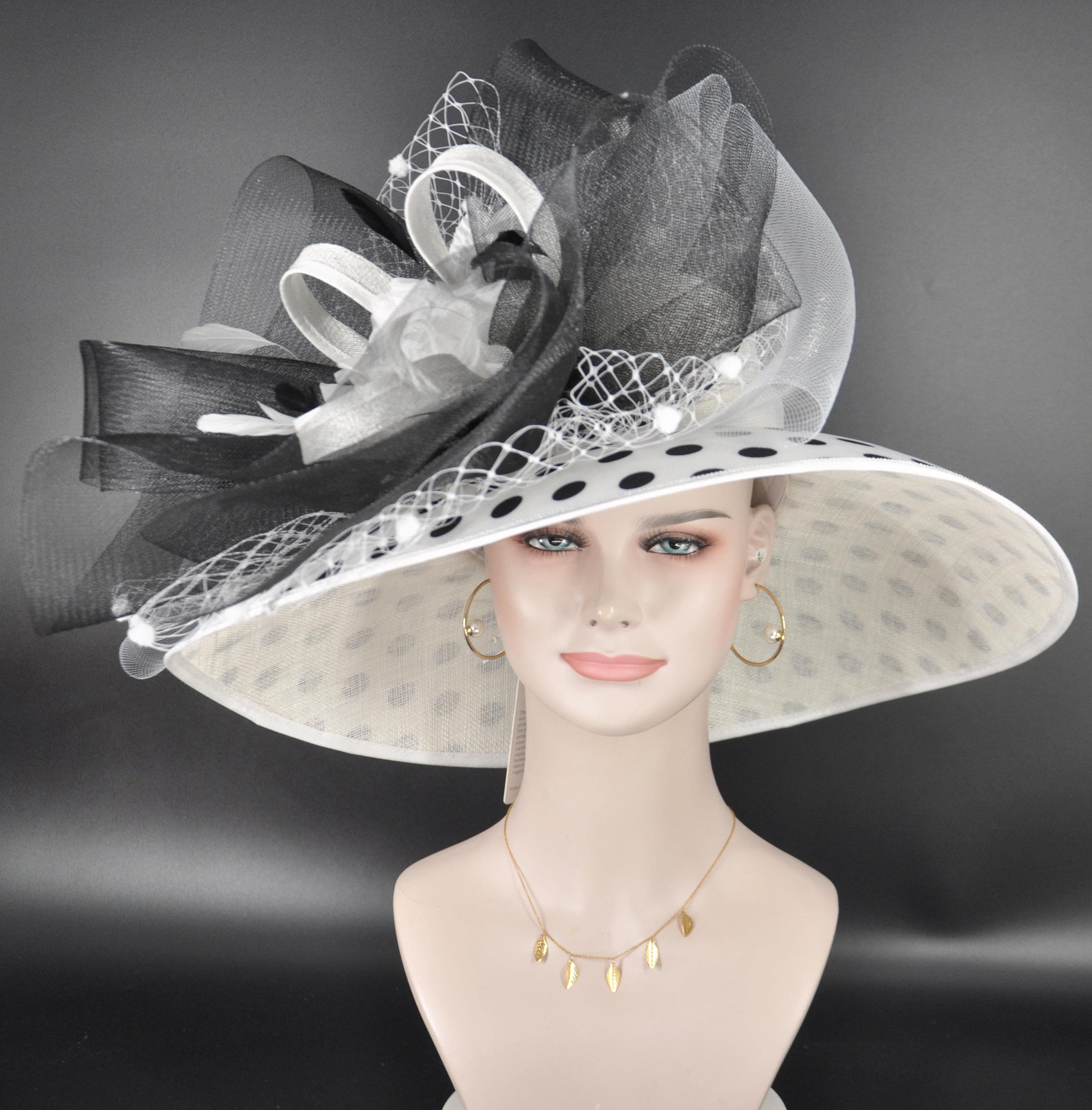 New Polkadot White Fascinators, Derby Hats, Lady Tea Party Wedding Cocktail Polka Dot Derby Fascinator - Etsy main image 2