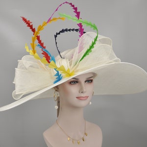 22089 Ivory/Off White/Cream Royal Ascot Horse Race Oaks day hat Carriage Tea Party Wedding Kentucky Derby Hat Party Hat Wide Brim