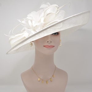 Church Kentucky Derby Hat, Carriage Hat, Tea Party Hat,  Wedding Wide Brim Sinamay Hat,  Royal Ascot Hat,  Horse Race Hat Oaks day hat White
