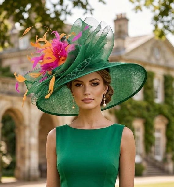 Emerald Green Kentucky Derby Hat Wide Brim Sinamay Hat Hot 