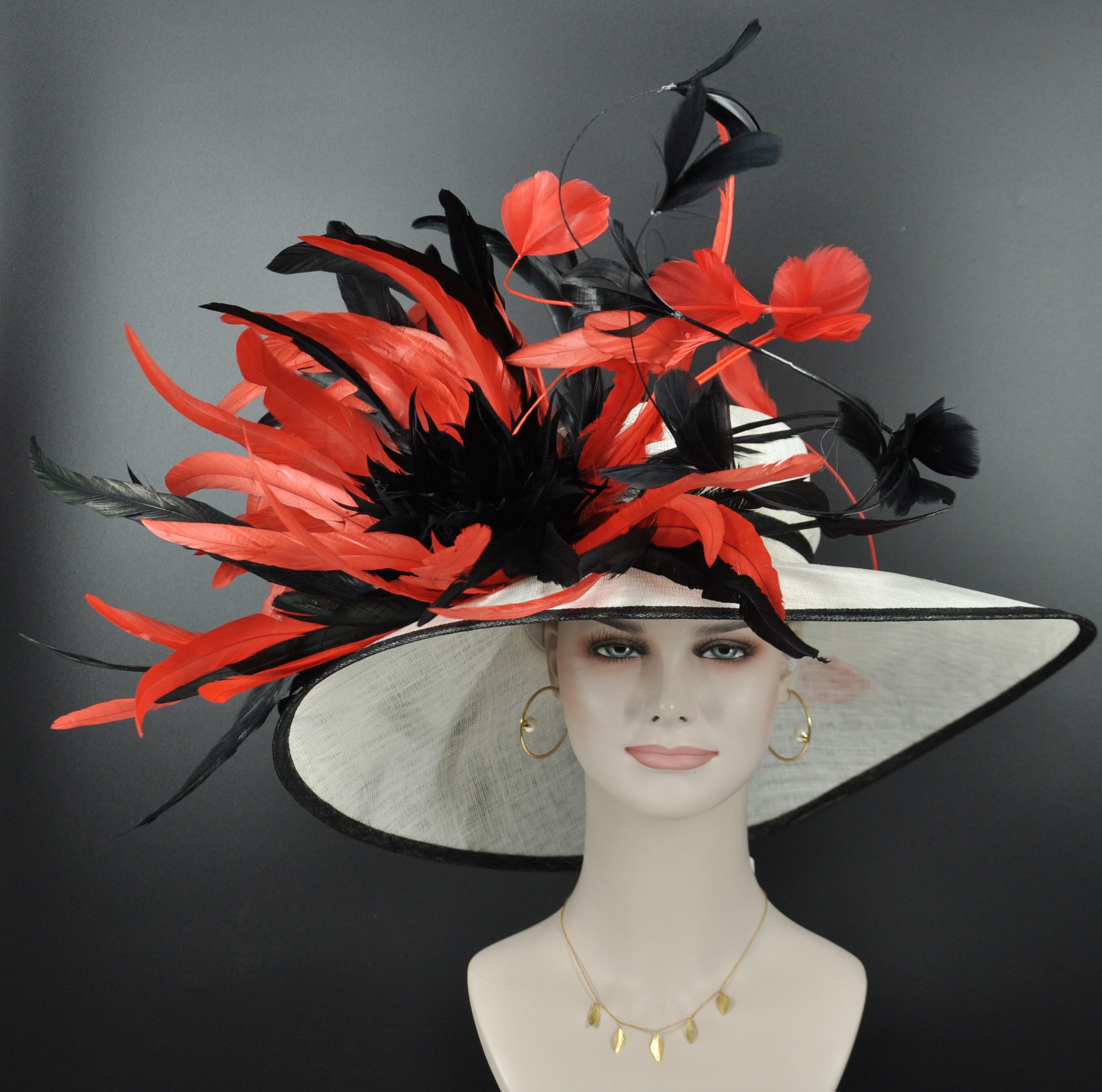 Straw Hat Red Sinamay Wide Brim Fascinator Oversized Bow Derby Style Burgundy Wide Brim Sinamay Hat Church Kentucky Derby Hat  main image 2