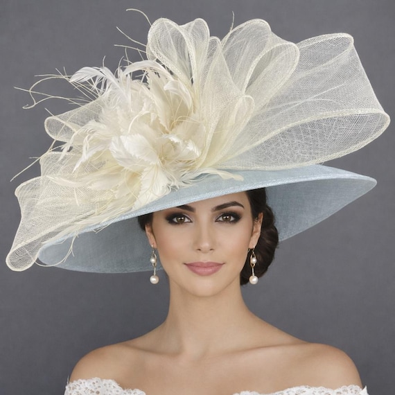 Ivory Cream Elegance Wide Brim Fascinator KY Derby & Oaks Race Day Statement Hat Cream Wedding Hat With Veil - Ivory Kentucky Derby Hat for  main image 4