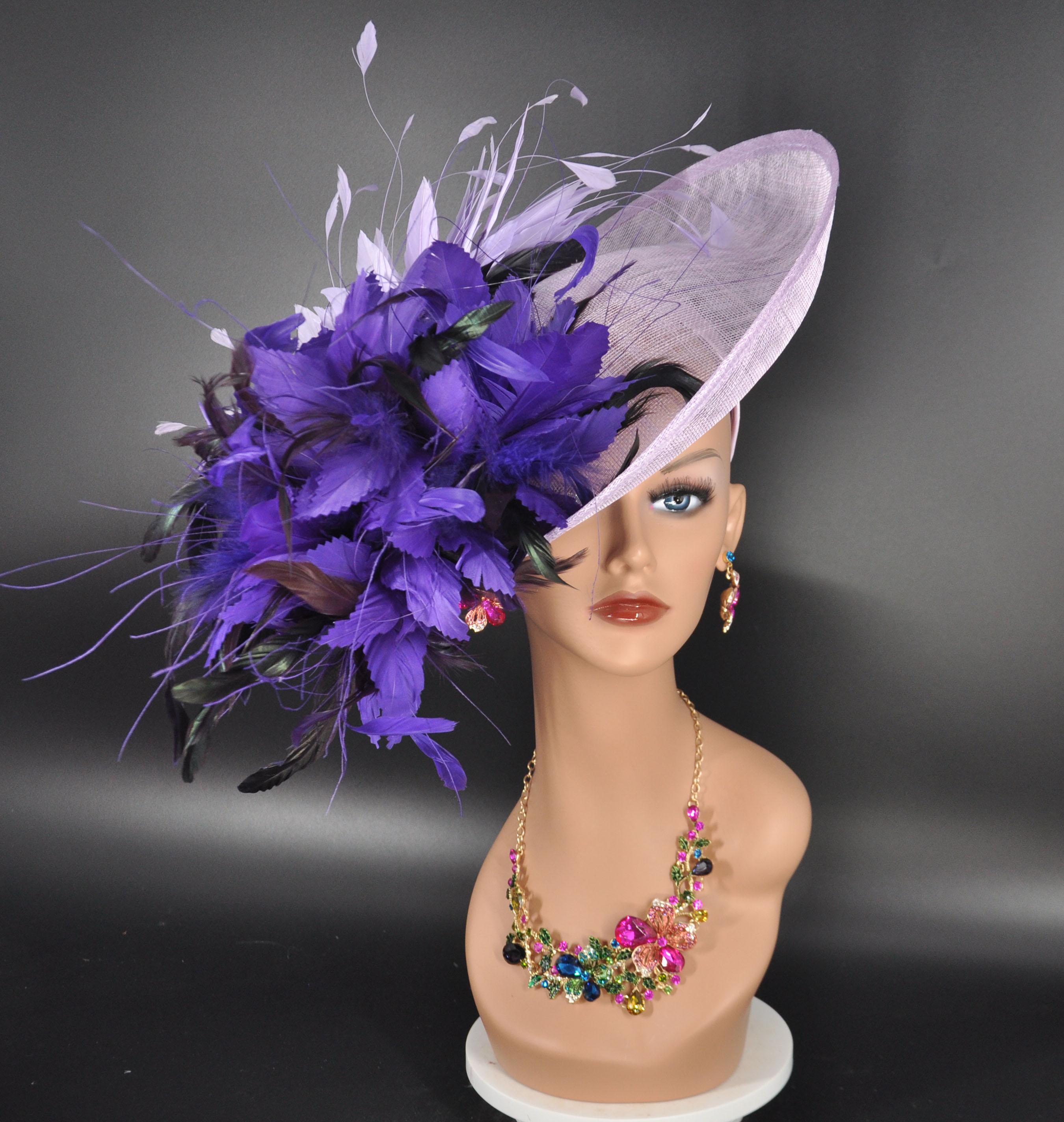 Purple Lilac Sinamay Butterfly Orchid Fascinator Hat Pink Yellow Derby Tea kentucky derby hat fascinator hot pink sinamay saucer with  main image 2