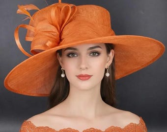 Cappello Da Donna In Organza Oro Per Derby E Matrimonio - Tesa Larga 13 Cm, UV50+, Pieghevole, Taglia Unica (54-58 Cm)