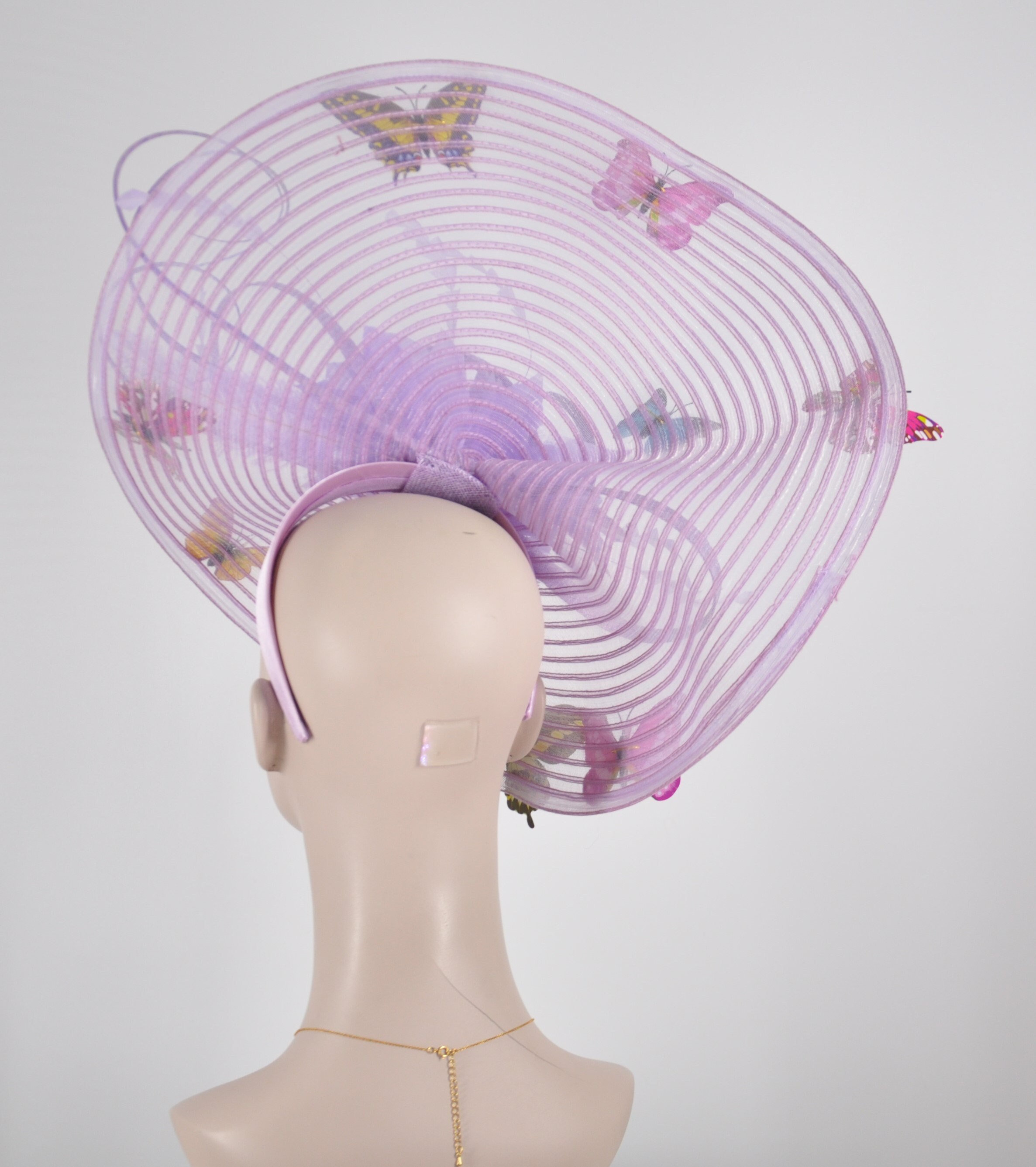 Purple Lilac Sinamay Butterfly Orchid Fascinator Hat Pink Yellow Derby Tea kentucky derby hat fascinator hot pink sinamay saucer with  main image 4