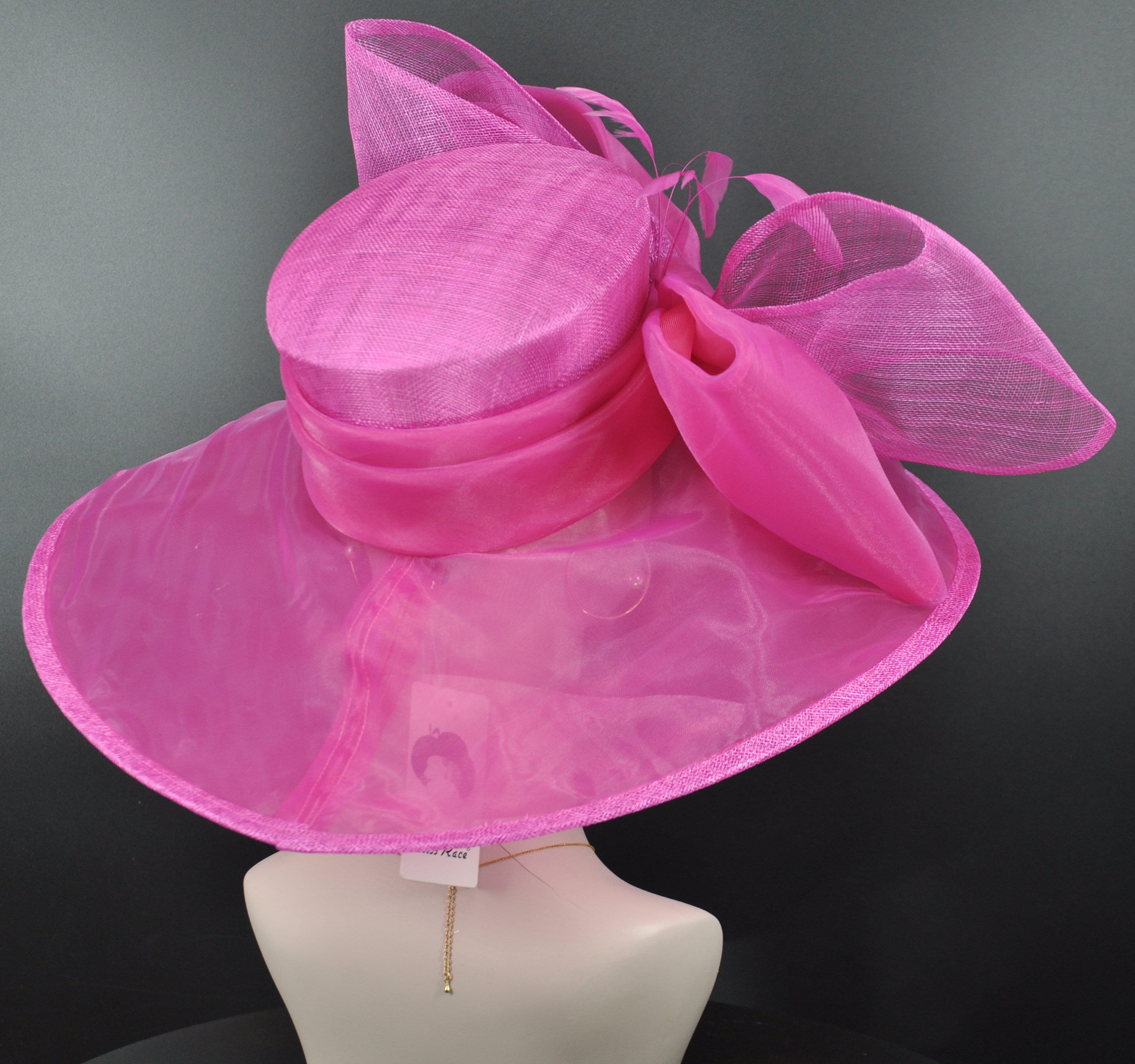 August Hat Company Fuchsia Organza Kentucky Derby Church Wedding Wide Brim Hat M22019 ( Hot Pink ) Kentucky Derby hat Church hat Wedding  main image 4