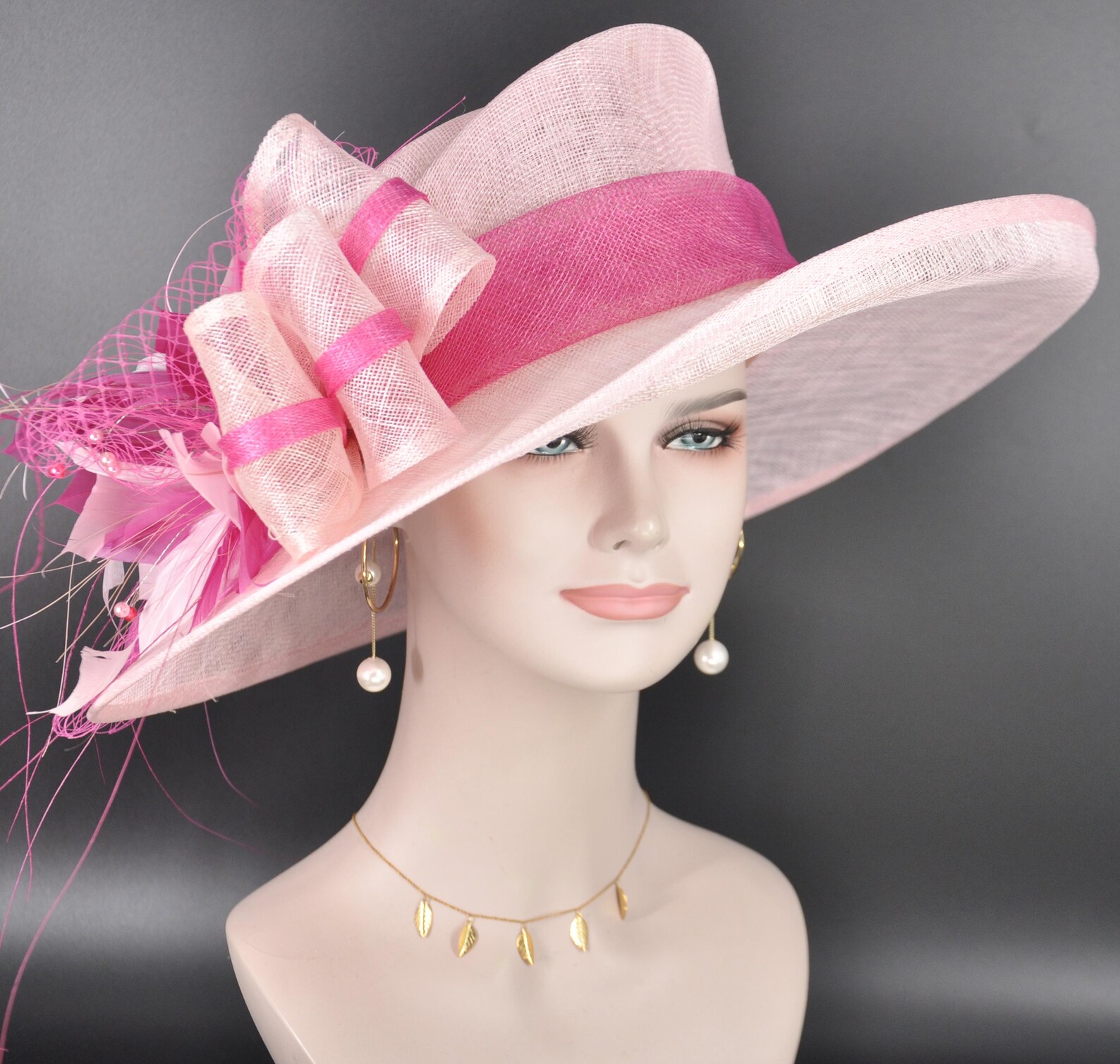 Baby Pink Fuchsia Pink Hot Pink Wide Brim Kentucky Derby Hat, Ascot Hat ...