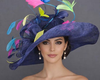 Chapeau derby Sinamay surdimensionné : chapeau de mariage religieux à bord large