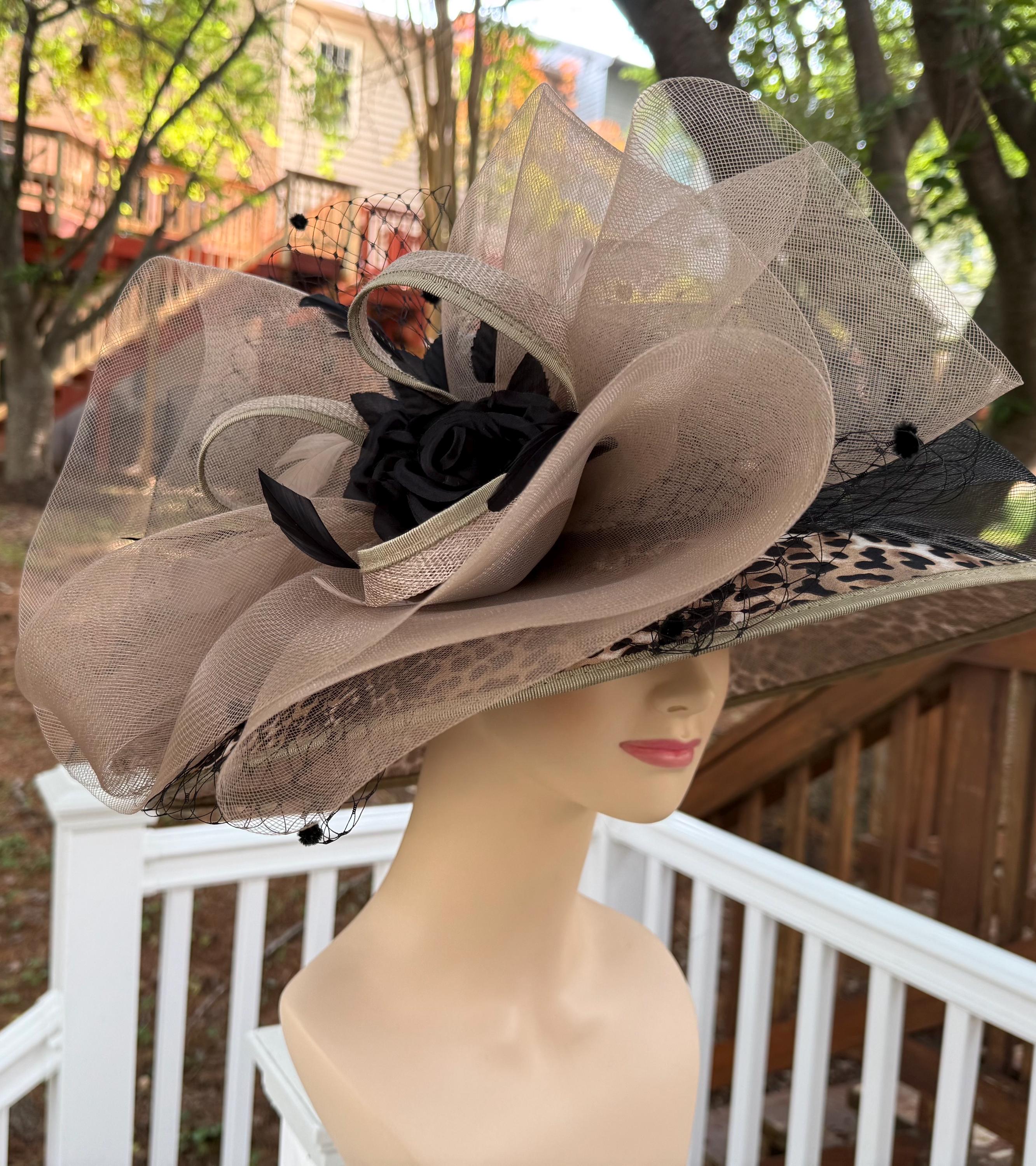 Fine Millinery August Accessories Silver Black Leopard Bow Straw Dress Hat NEW Big Cat Straw Lifeguard Hat | Leopard Print Straw Hat UPF 50  main image 2