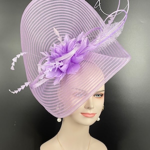 Cute Jumbo Lilac Royal Ascot Horse Race Oaks day hat  Fascinator Kentucky Derby Hat Church Tea wedding Party Hat