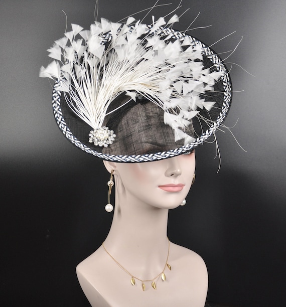 Black White Feather Flower Fascinator Hat Kentucky Derby Hat  display picture 1