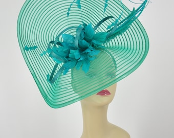 Sinamay & Crin Fascinator Hat for Kentucky Derby, Ascot Royal Headpiece, Mother of the Bride, Tea Garden Party, Wedding Hat Turquoise