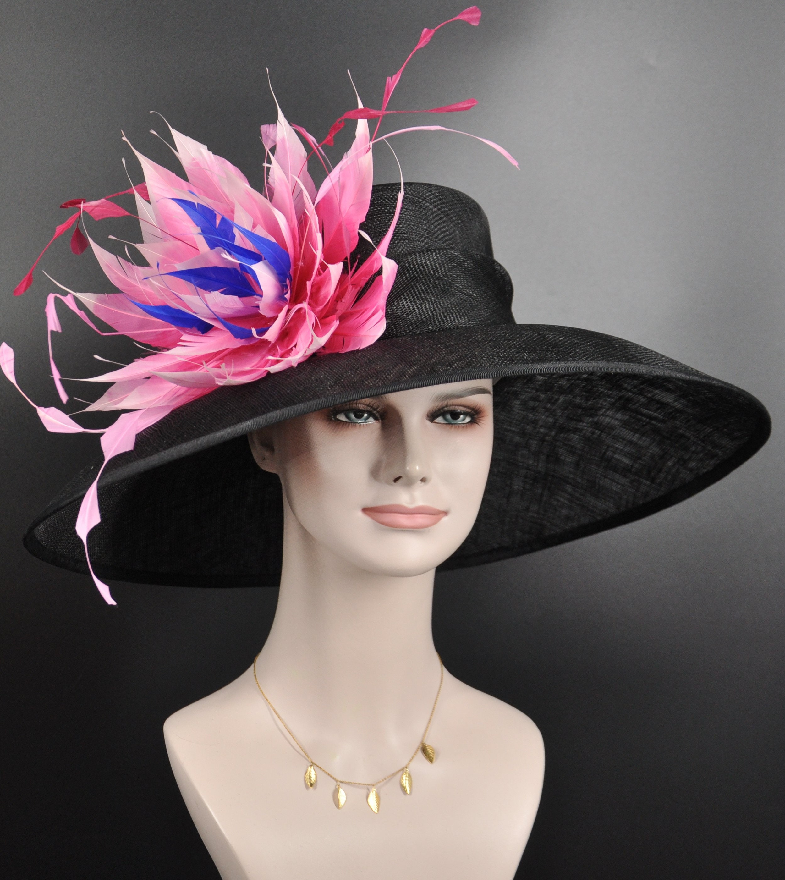 Kentucky Derby Party Fuchsia Feathered Sinamay Disc Hat - Women Formal Headwear Black Sinamay Kentucky Derby Hat, Fuchsia Feather Flower - Etsy main image 2