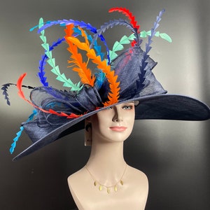22089 Navy Blue+More colors Options Royal Ascot Horse Race Oaks day hat Carriage Tea Party Wedding Kentucky Derby Hat Party Hat