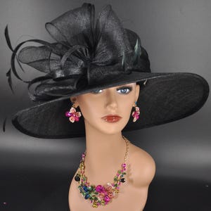 Black Wide Brim Sinamay Hat, Kentucky Derby Hat, Church hat, Tea Party Hat, Custom hat, Formal Hat, Fashion Hat
