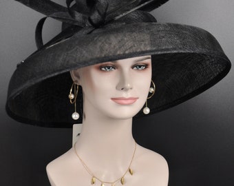 Black Sinamay Dome Hat: Audrey Hepburn Style DerbyTea Party