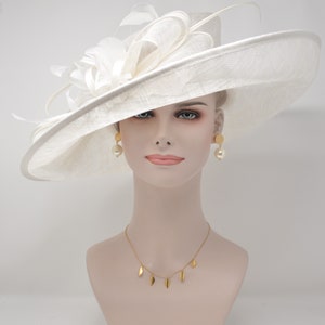 Church Kentucky Derby Hat, Carriage Hat, Tea Party Hat,  Wedding Wide Brim Sinamay Hat,  Royal Ascot Hat,  Horse Race Hat Oaks day hat White