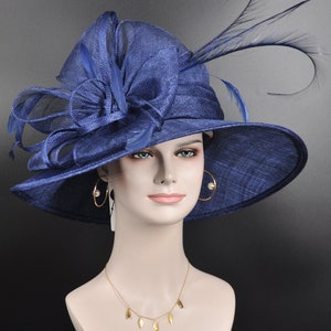 Navy Blue Wide Brim Sinamay Hat, Kentucky Derby Hat, Church hat, Tea Party Hat, Custom hat, Formal Hat, Fashion Hat