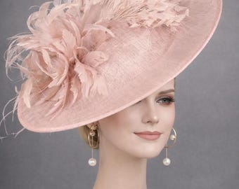Blush Pink Feather Flower Fascinator Hat Kentucky Derby Hat Wedding Church Tea Party Garden Party Ascot Royal Party Hat Mother Of The Bride