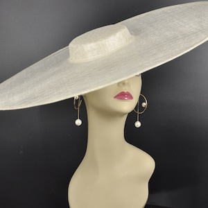 Super Wide  Brim Sinamay Fascinator  Hat for DIY Kentucky Derby Hat Millinery Supply Round Shape 23.03 Diameter, hold by elastic White