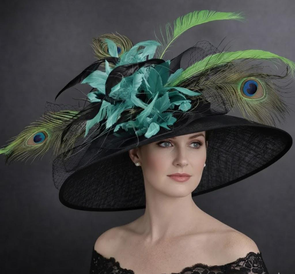 Wide Brim Kentucky Derby Hat, Ascot Hat for Wedding & Tea 