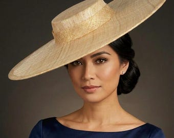 Tocado de sinamay de ala ancha dorado, sombrero Ascot Royal para bodas, carreras, Derby de Kentucky, fiestas, madre de la novia